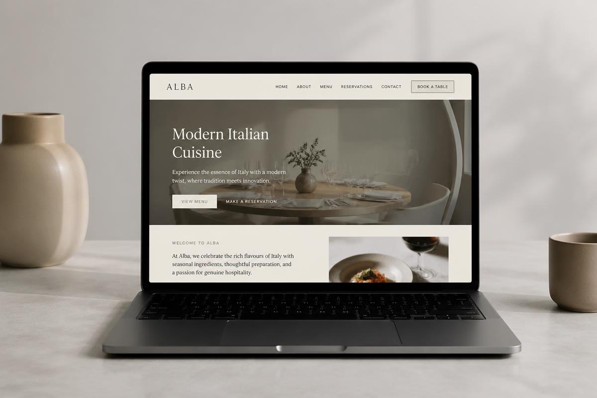 Website designed by Web Boutique for Alba — Modern Italian Restaurant